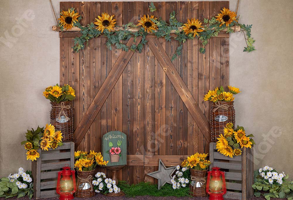 Kate Summer Sunflowers Wood Door Backdrop Designed By, 50% OFF