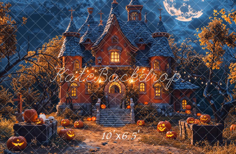 Kate Halloween Night Forest Pumpkin Castle Backdrop Designed by Chain Photography -UK