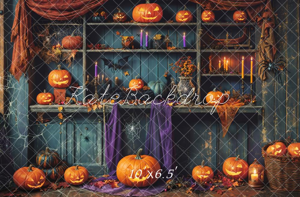 Kate Halloween Green Shabby Wooden Pumpkin Backdrop Designed by Emetselch -UK