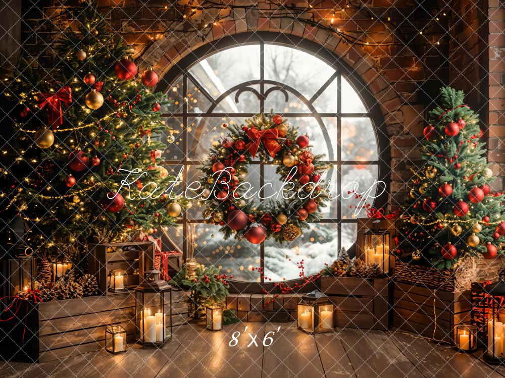 Kate Winter Christmas Circular Window Brick Wall Backdrop Designed by Emetselch -UK