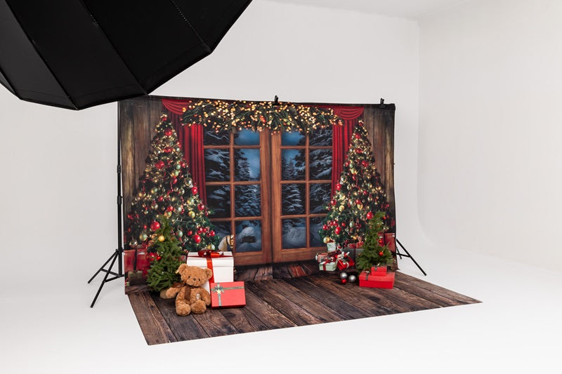 Kate Christmas Window Vintage Wood Tree Backdrop for Photography -UK