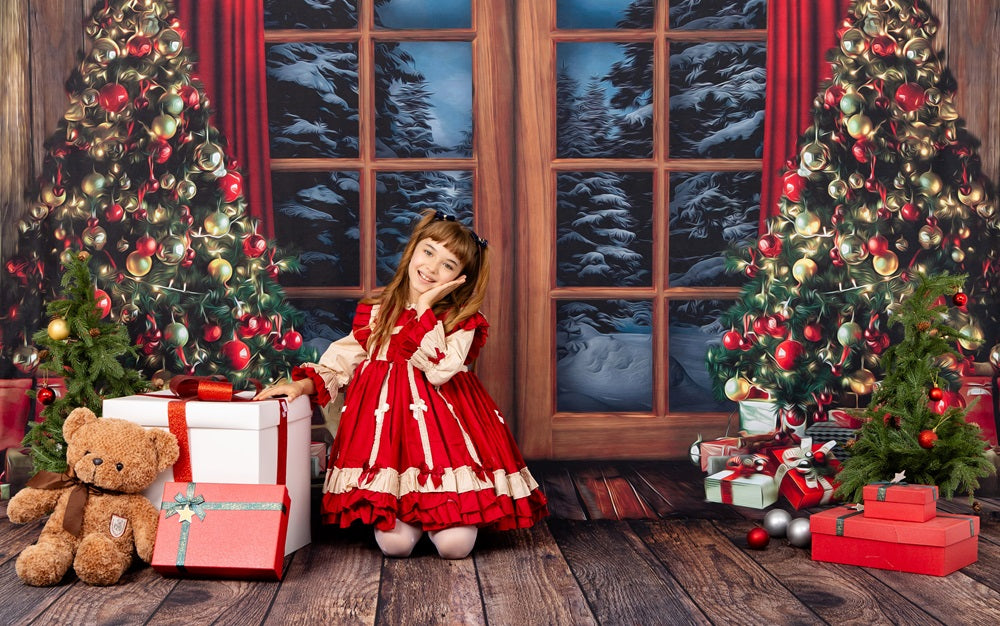 Kate Christmas Window Vintage Wood Tree Backdrop for Photography -UK