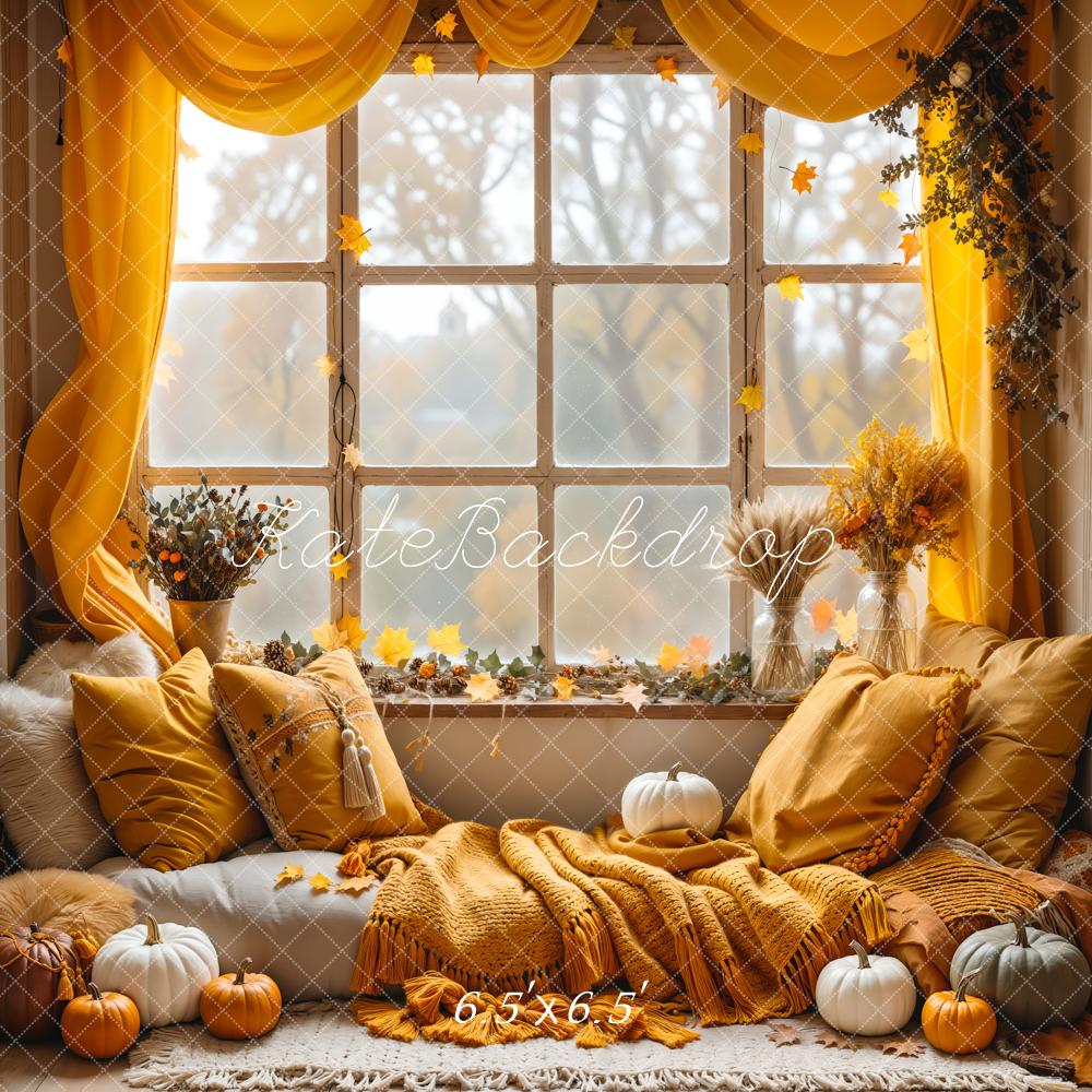 Kate Autumn Boho Pumpkin Curtain Window Backdrop Designed by Emetselch -UK