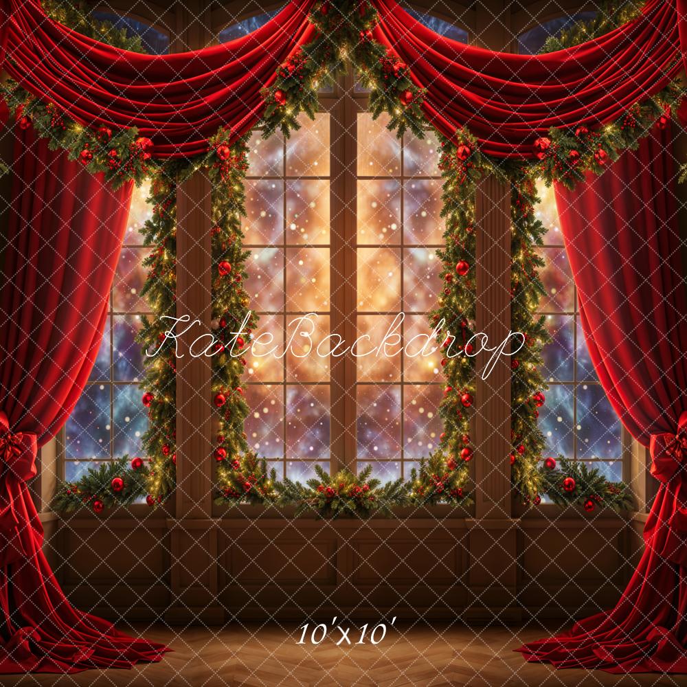 Kate Christmas Dreamy Red Curtain Window Backdrop Designed by Emetselch -UK