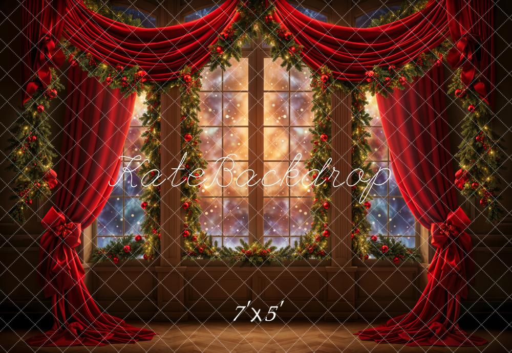 Kate Christmas Dreamy Red Curtain Window Backdrop Designed by Emetselch -UK