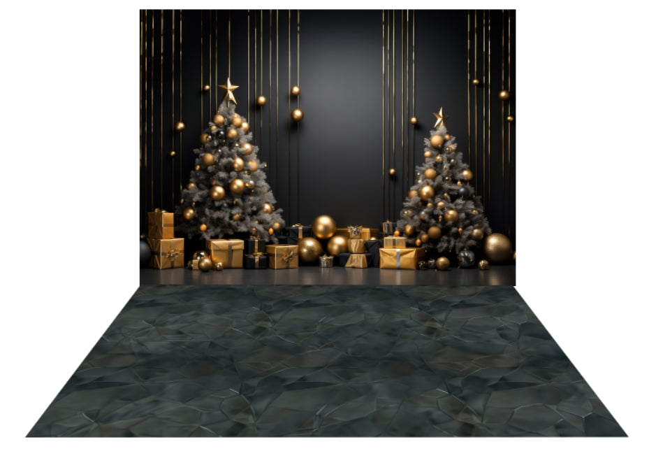 Lightning Deals Kate Dark Christmas Tree Wall Backdrop+Dark Abstract Texture Floor Backdrop