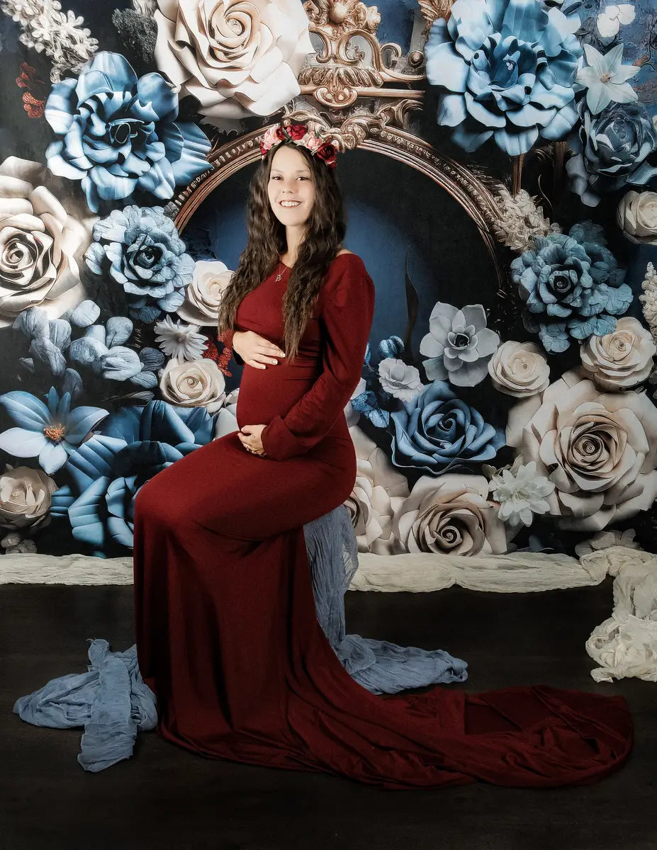 Kate Long Sleeve Satin Maternity Photoshoot Dress