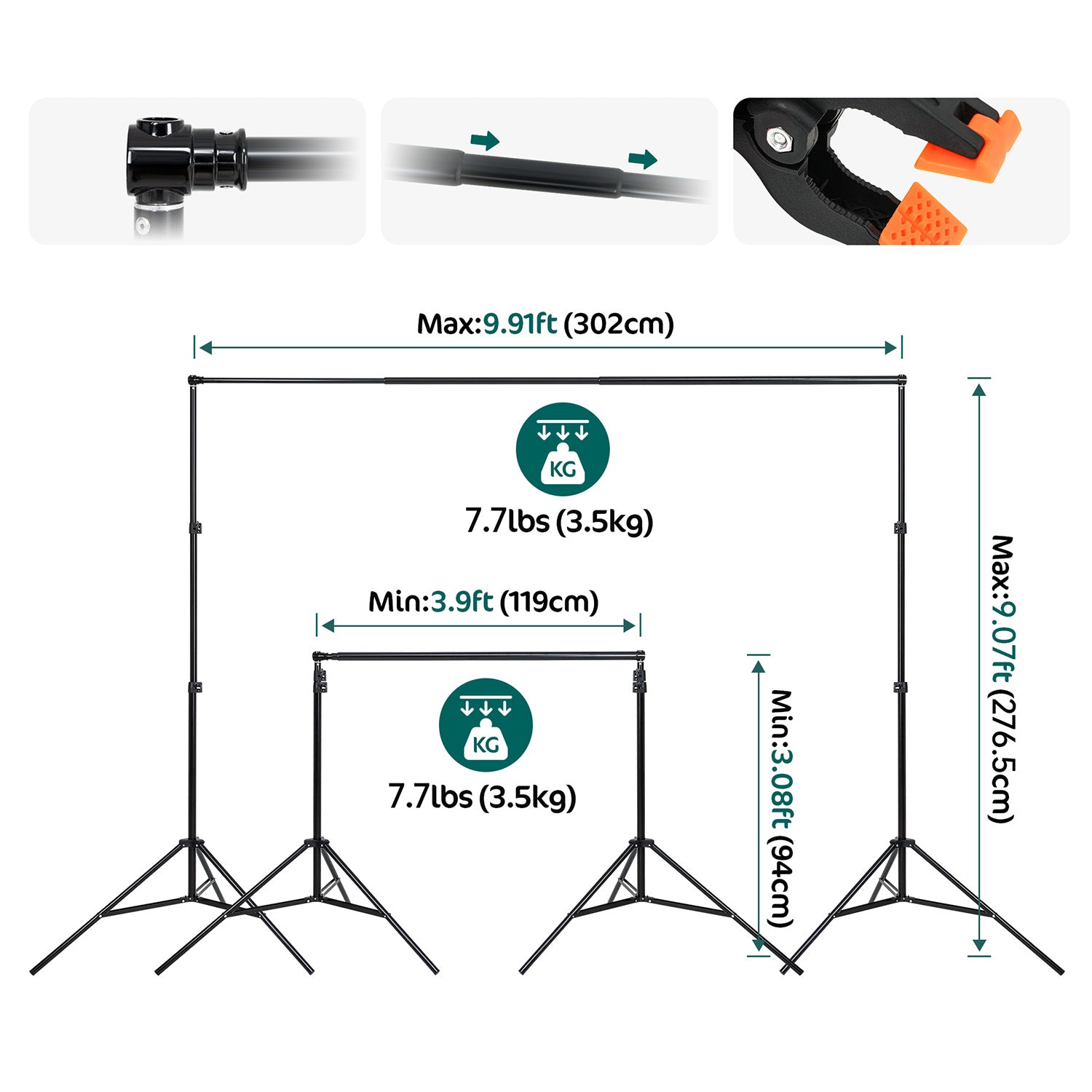 Kate Equipment 8.5x10ft&10x10ft Black Aluminum Backdrops Stand (3cm Thick)