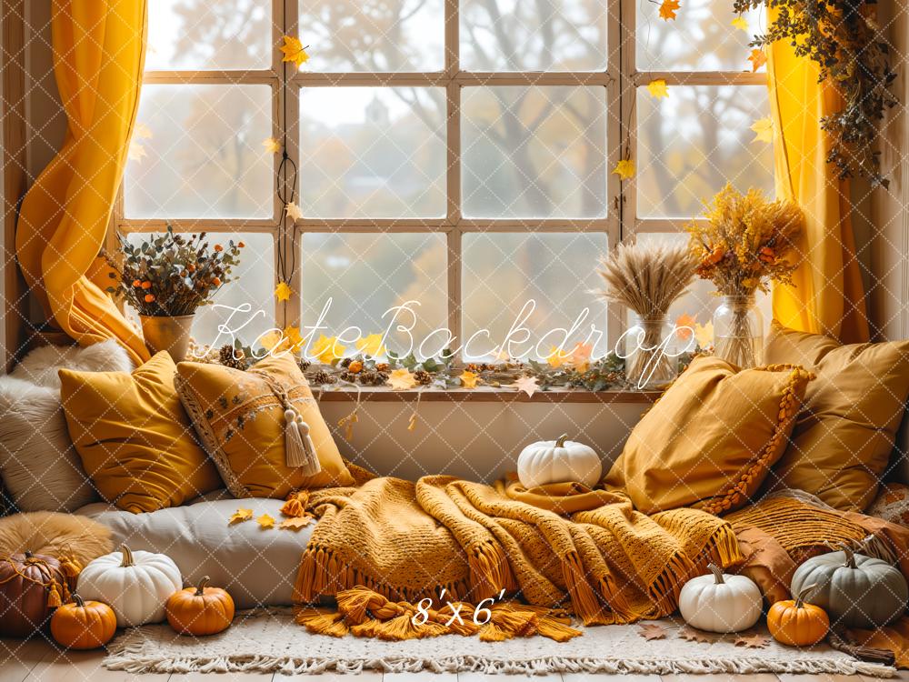 Kate Autumn Boho Pumpkin Curtain Window Backdrop Designed by Emetselch -UK