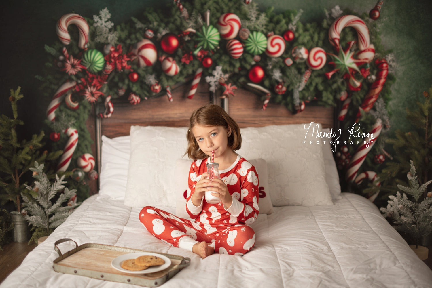 Lightning Deals Kate Christmas Candy Cane Headboard Backdrop Designed by Mandy Ringe Photography -UK