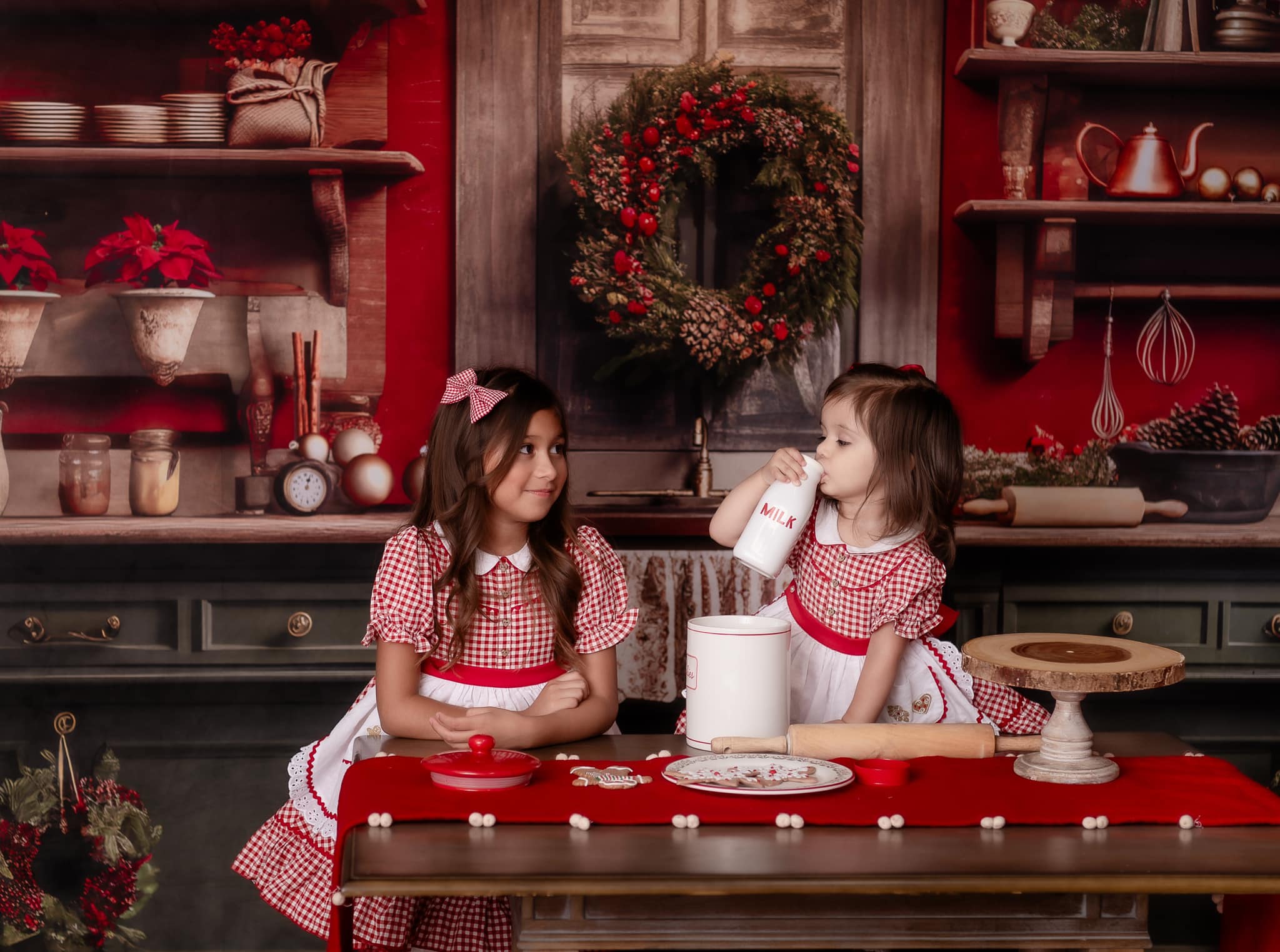 Kate Red&Green Christmas Kitchen Backdrop Designed by Mandy Ringe Photography -UK