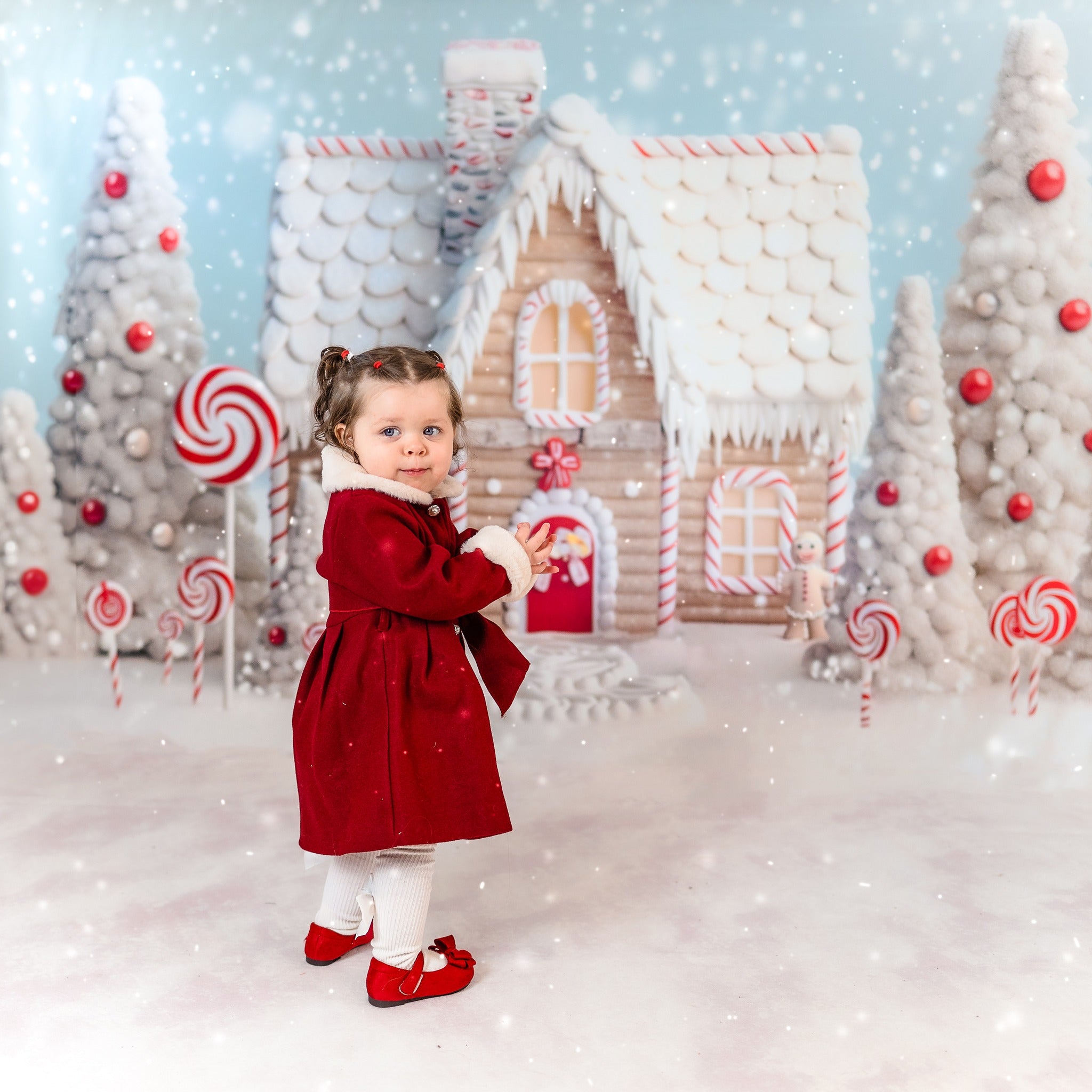 Kate Christmas Candy Snow House Backdrop+White Snow Floor Backdrop -UK