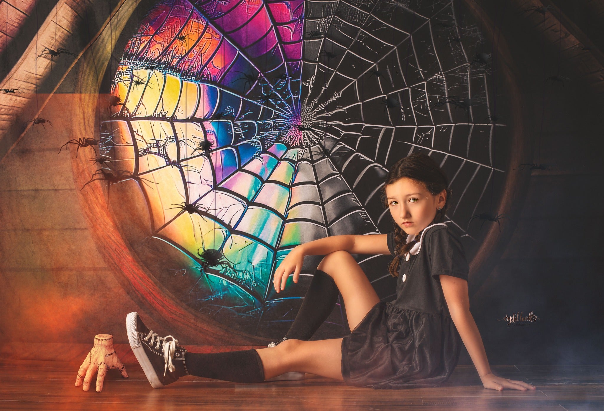 Kate Spooky Attic Room Spiderweb Window Backdrop  Designed by Mini MakeBelieve -UK