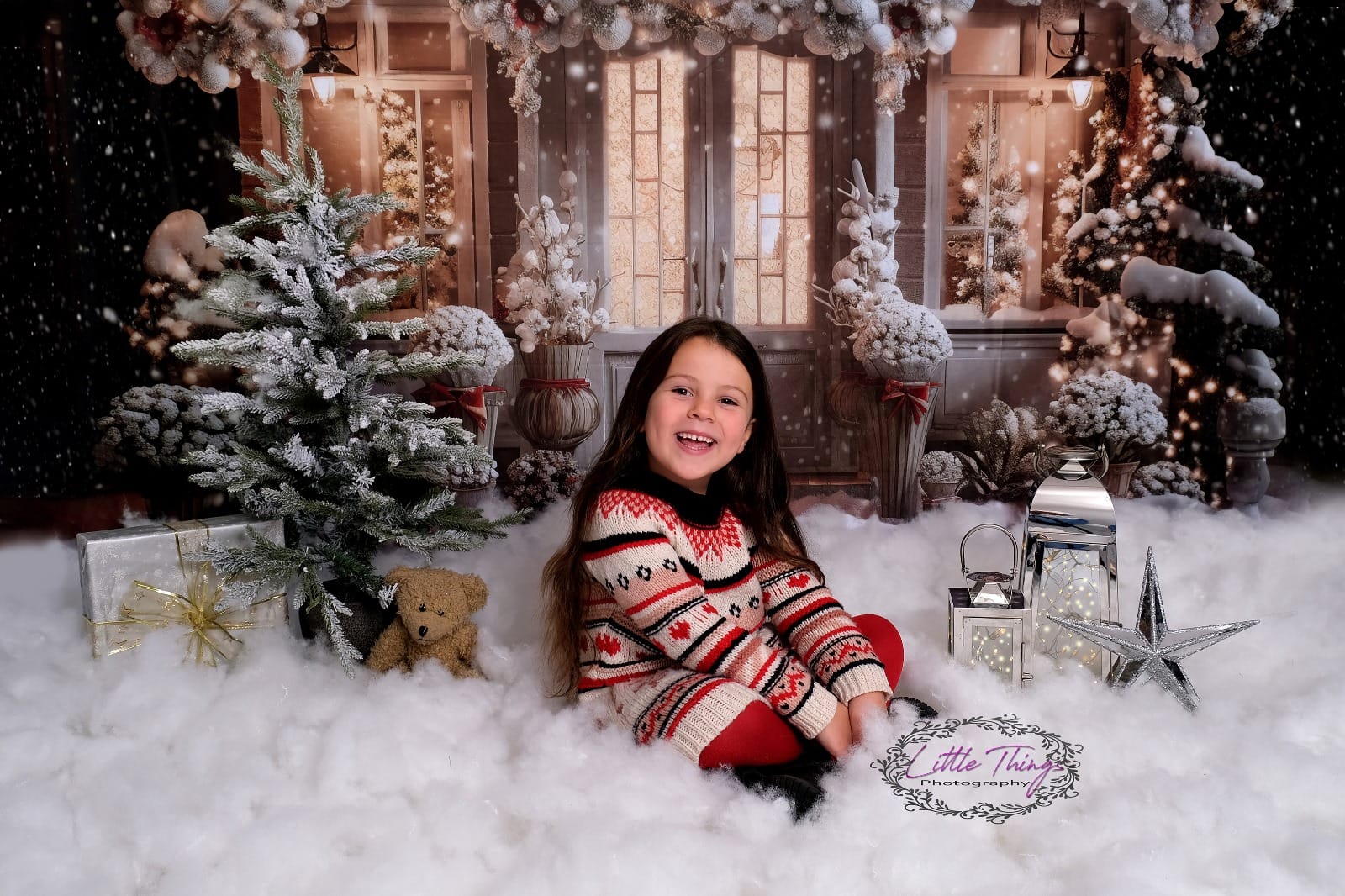 Kate Winter Christmas House Snow Light Backdrop Designed by Emetselch -UK