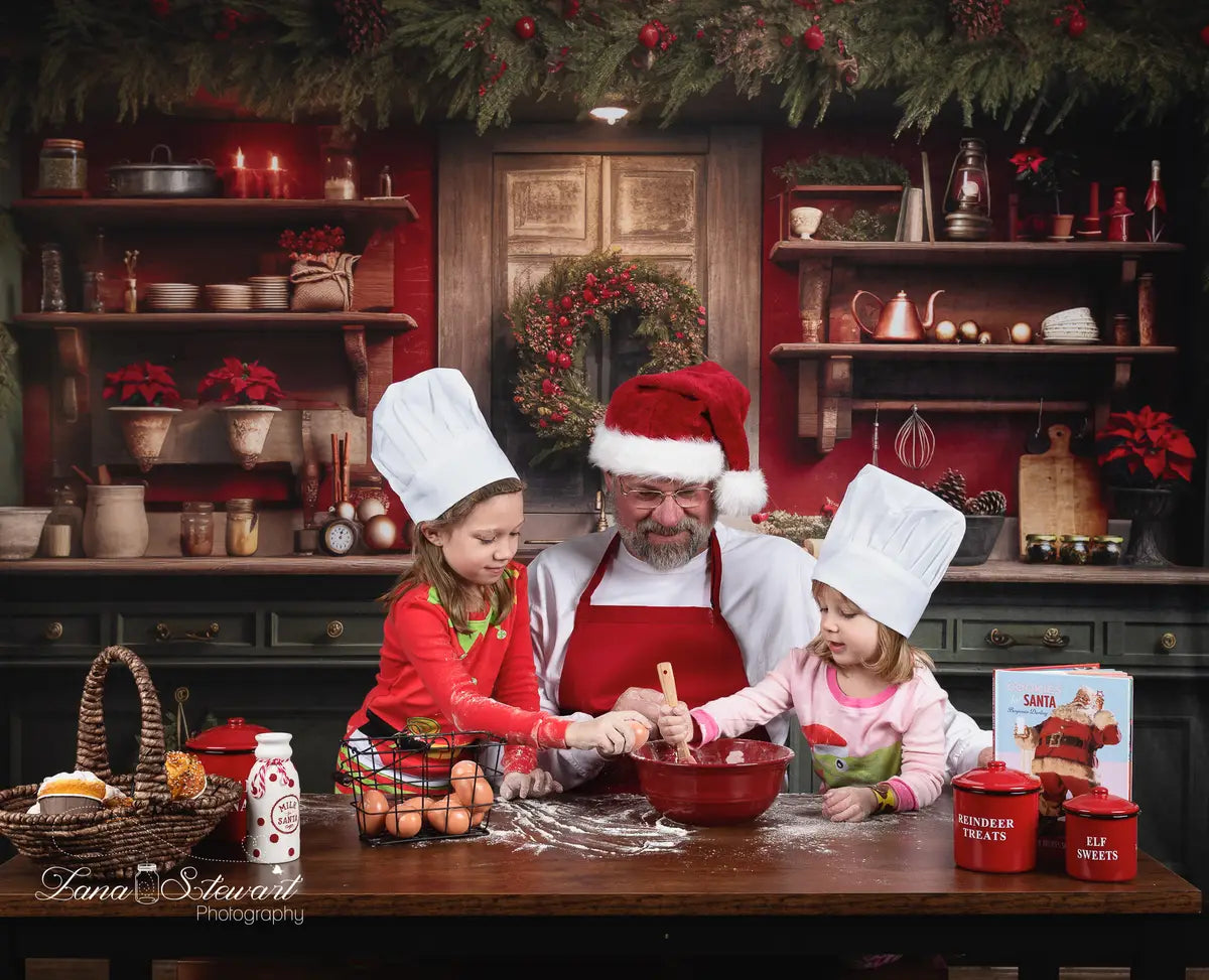 Kate Red&Green Christmas Kitchen Backdrop Designed by Mandy Ringe Photography -UK