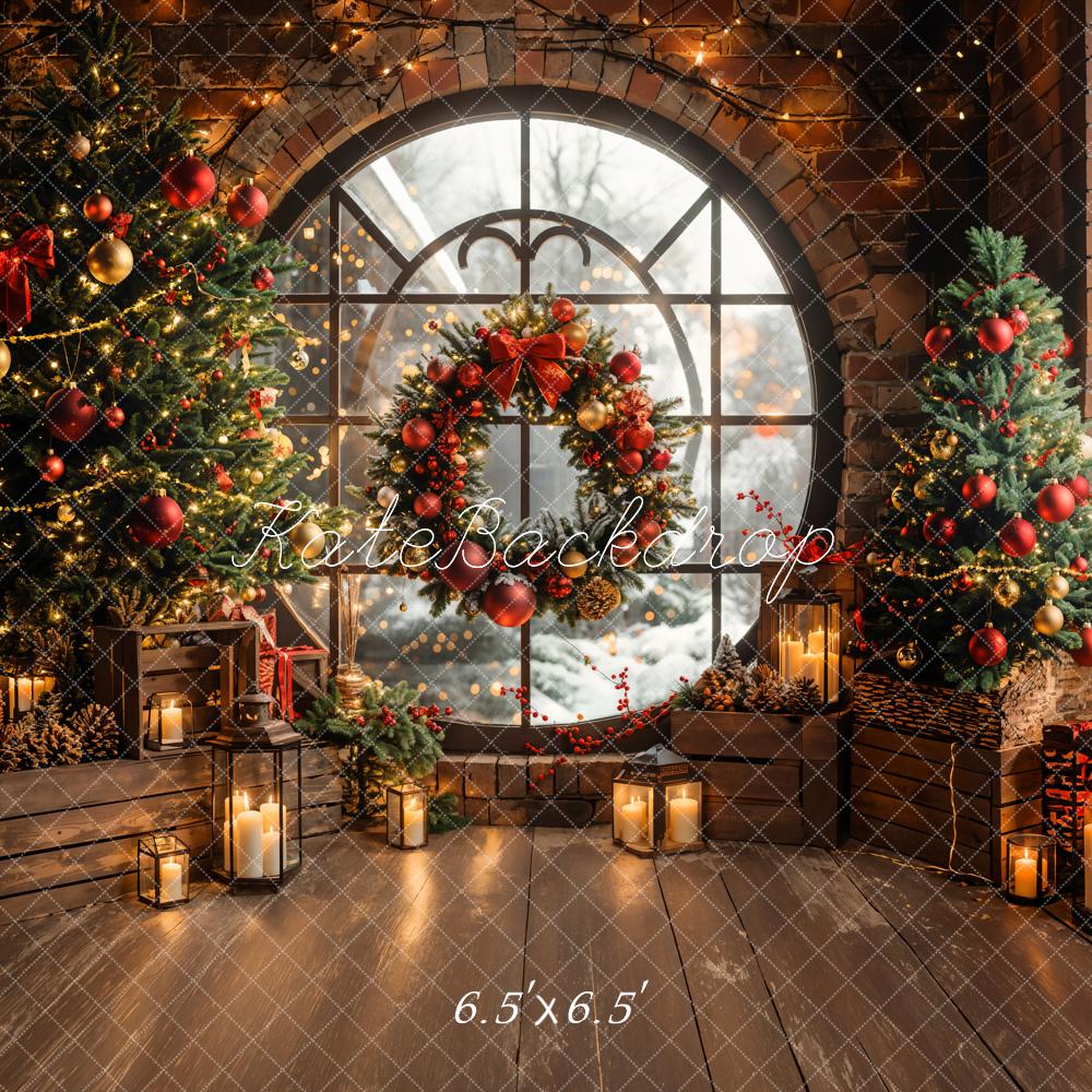 Kate Winter Christmas Circular Window Brick Wall Backdrop Designed by Emetselch -UK