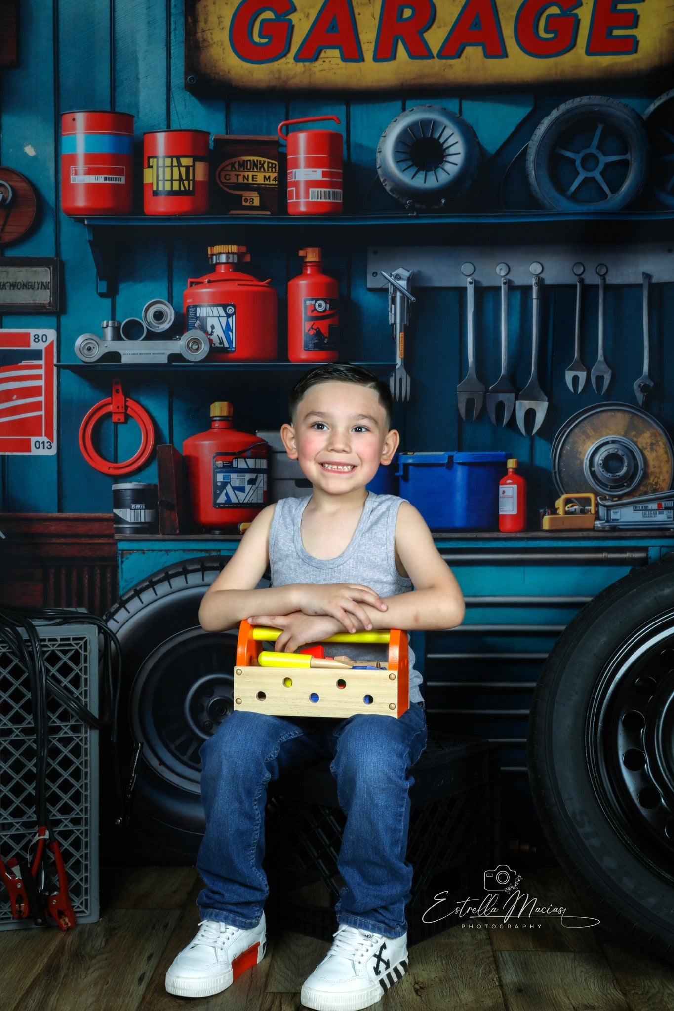 Kate Children Boy Tool Holder Red Tanker Garage Backdrop Designed by E