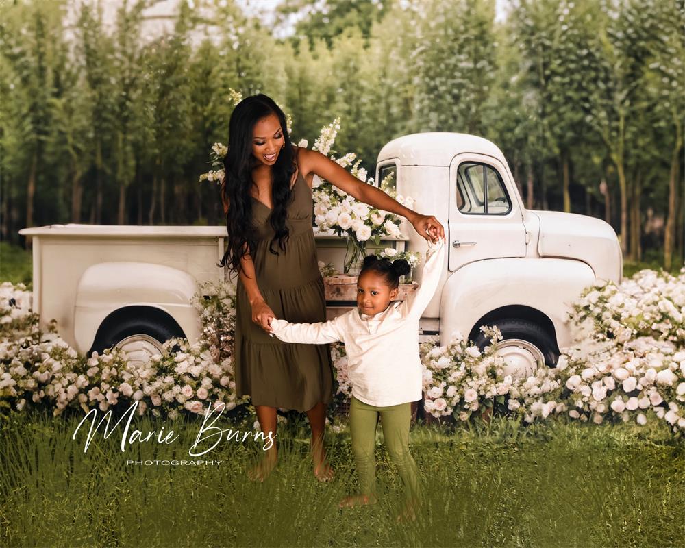 Kate Spring White Flowers Truck Backdrop Designed by Chain Photography -UK