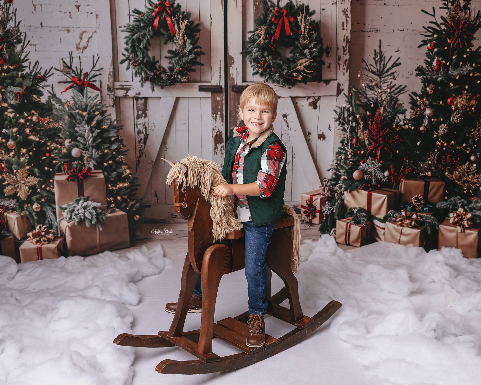 Kate Christmas White Shabby Barn Door Backdrop Designed by Emetselch -UK