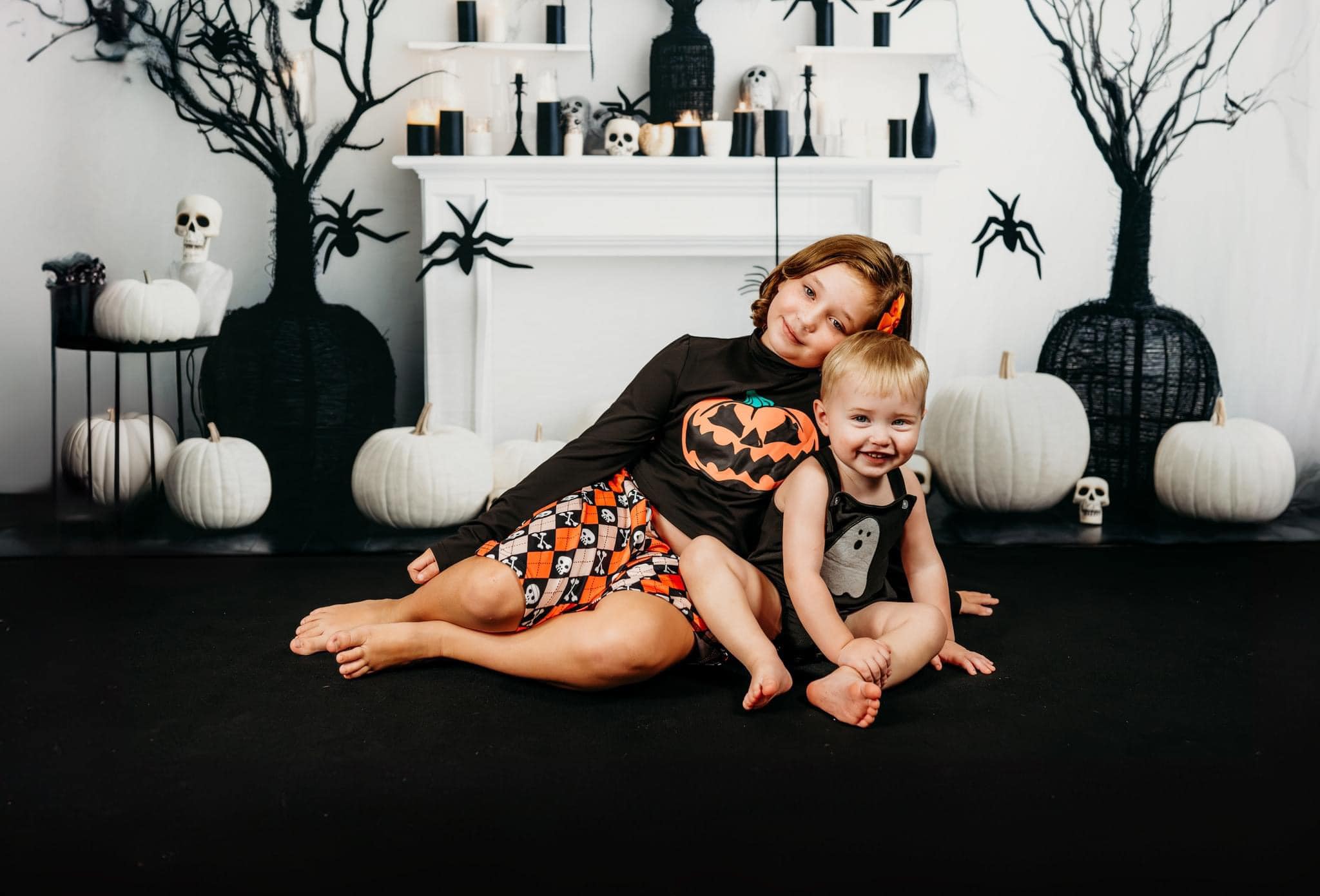 Kate Black & White Halloween Fireplace Backdrop Designed by Lidia Redekopp -UK