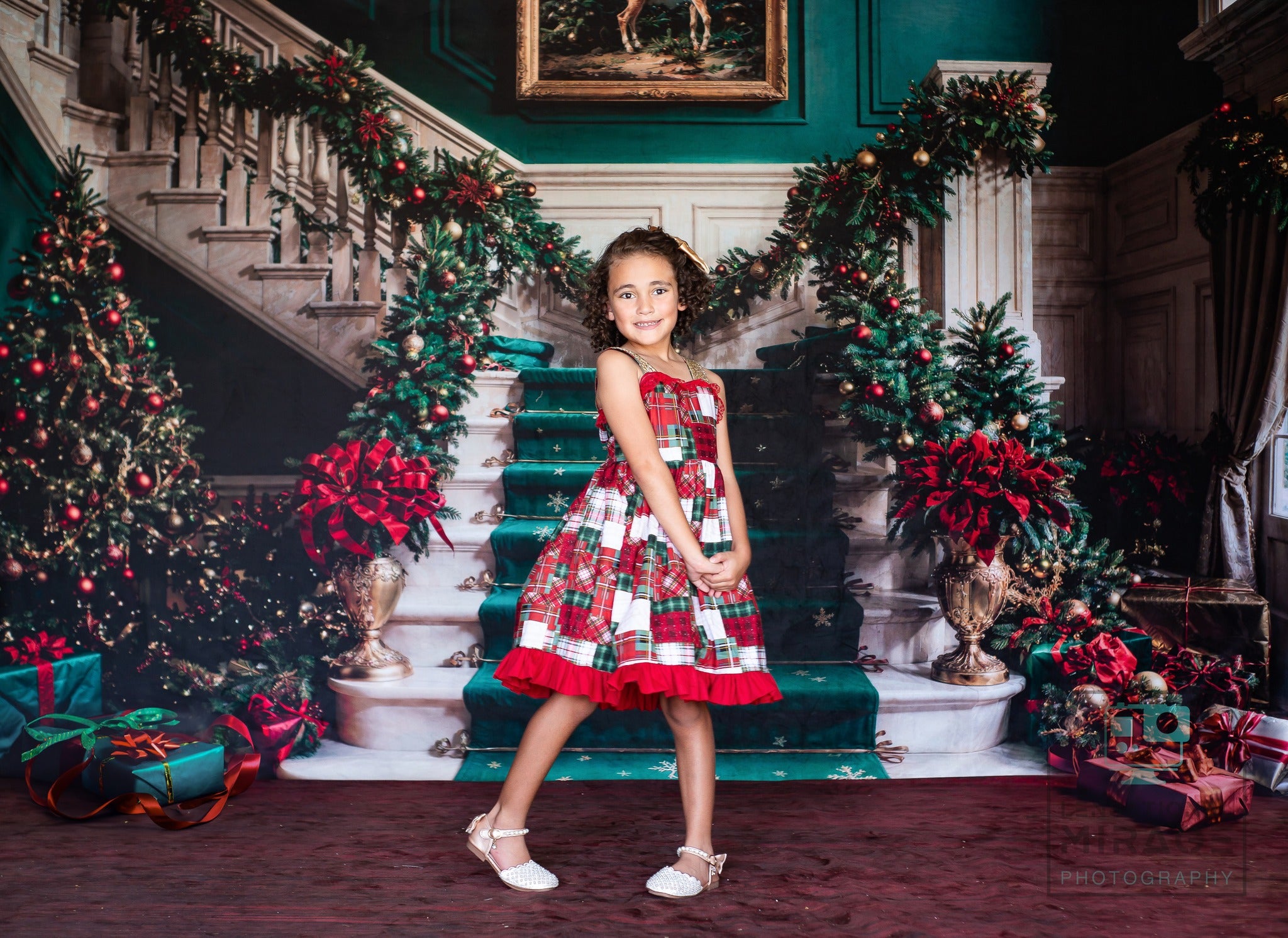 Kate Christmas Retro Green Staircase Backdrop Designed by Chain Photography -UK