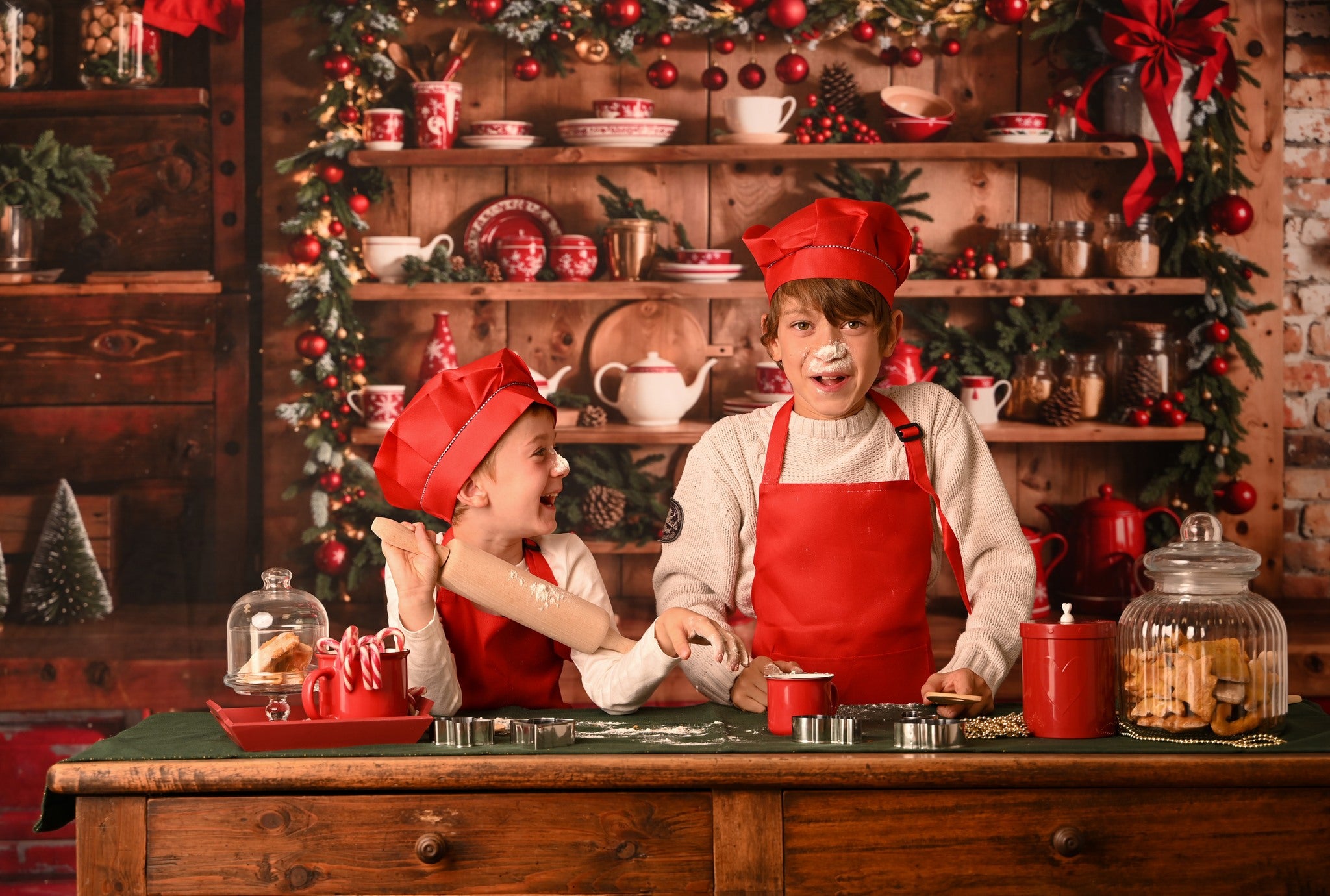 Kate Christmas Kitchen Red Cupboard Backdrop Designed by Emetselch