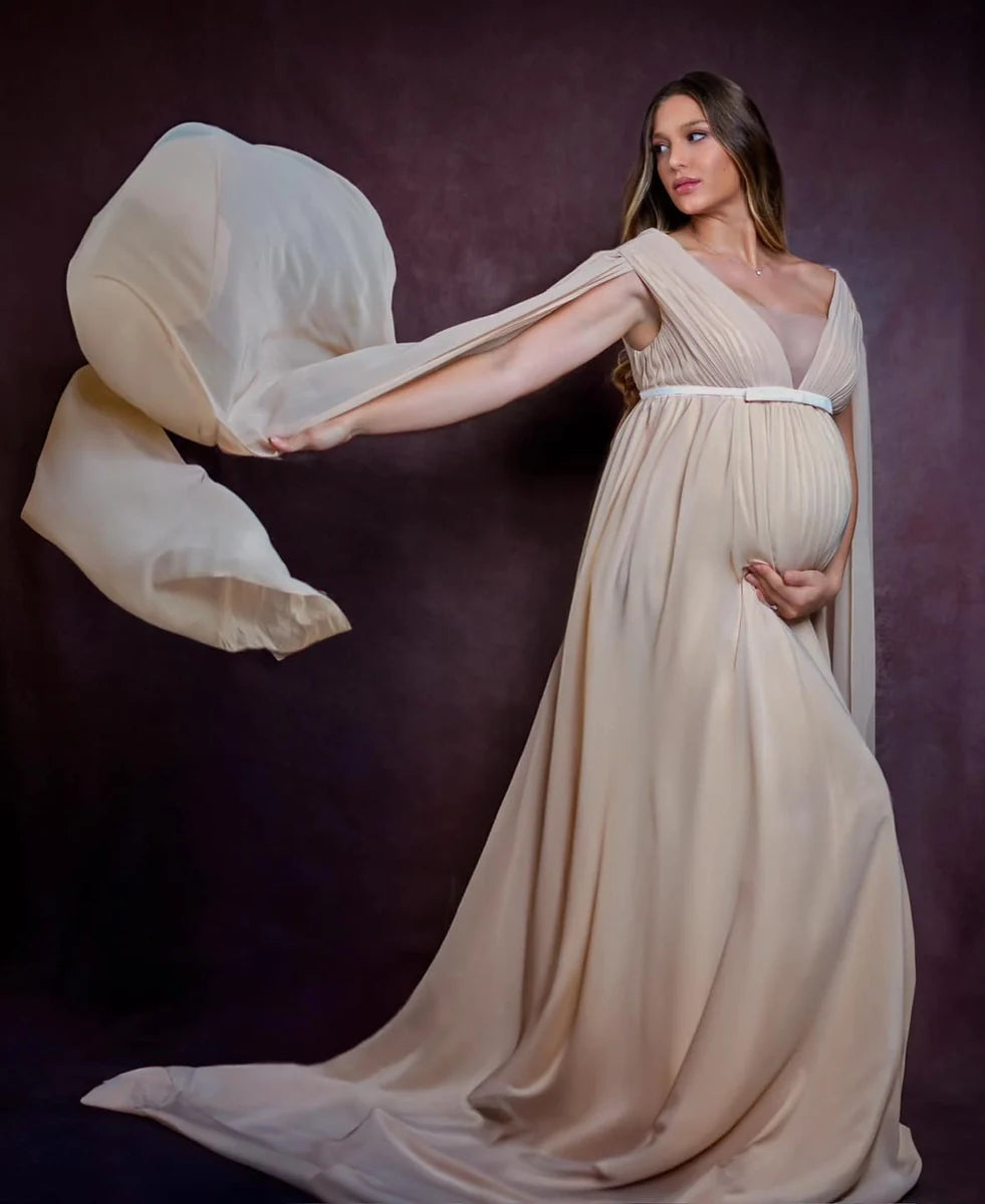 Kate Brown Yellow Satin Maternity Photoshoot Dress -UK