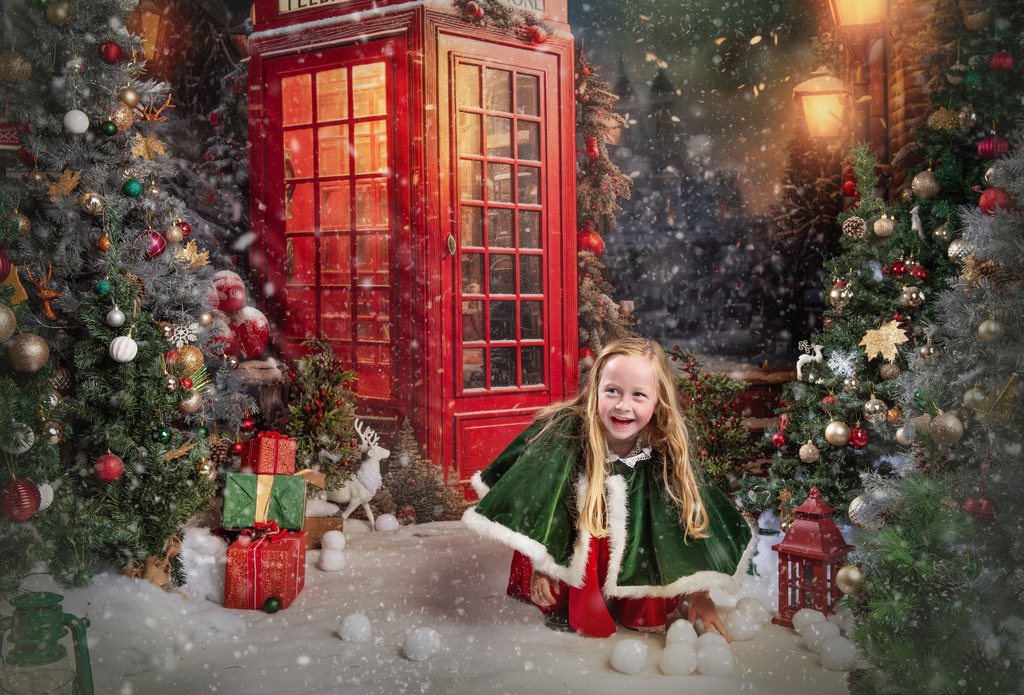 Kate Christmas Red Telephone Backdrop Designed by Emetselch