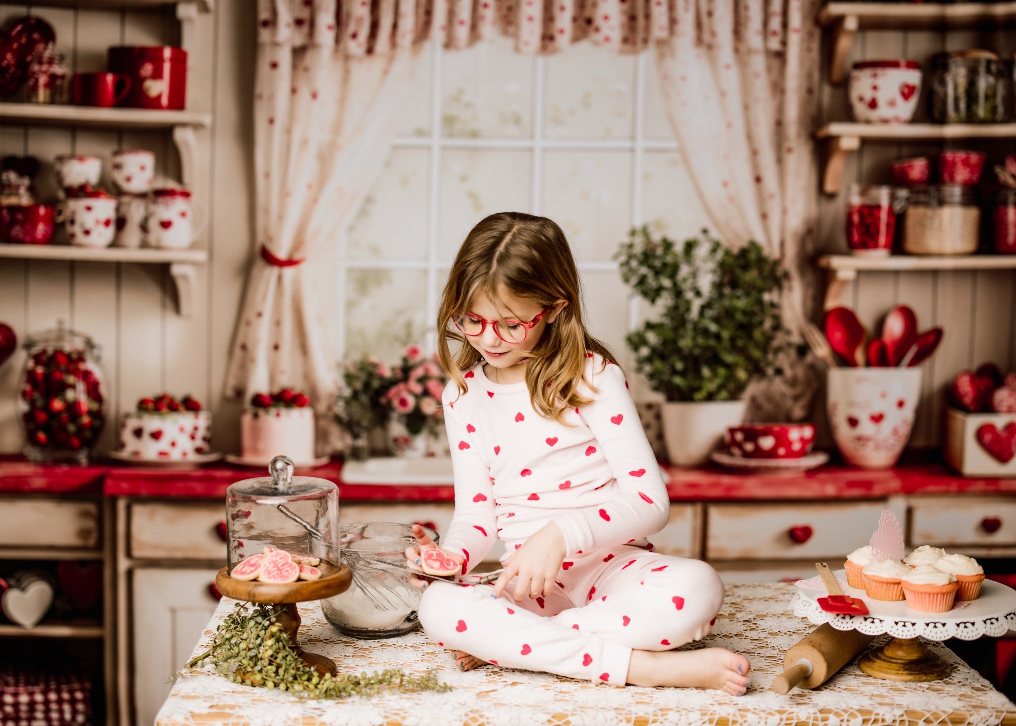 Kate Valentine's Day Kitchen Red Heart Plates Backdrop Designed by Emetselch