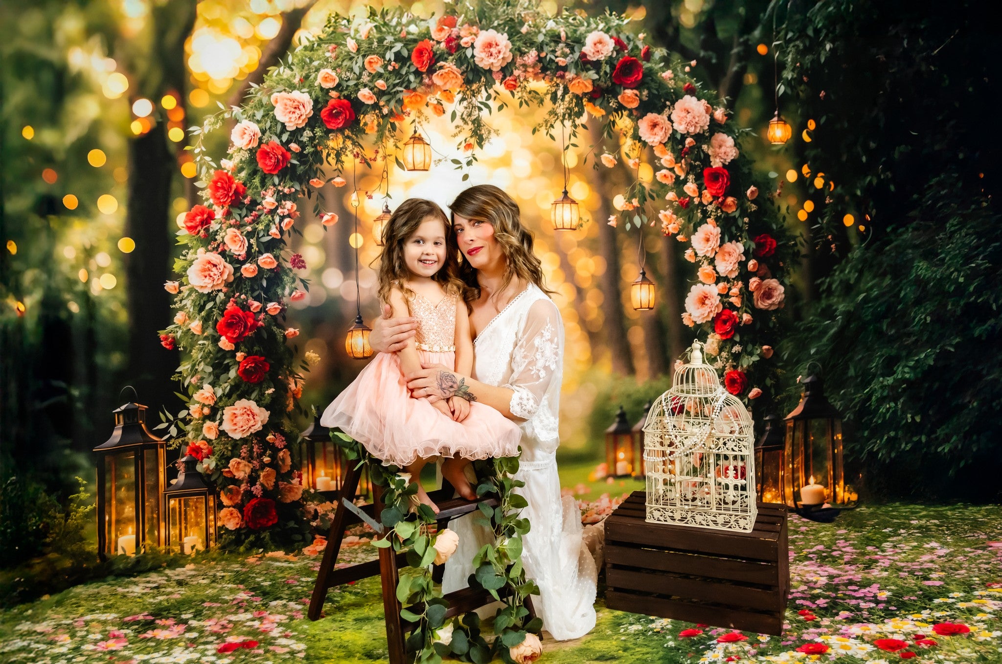 Kate Valentine Flower Arch Lantern Backdrop+Spring Pathway Grass Floor Backdrop