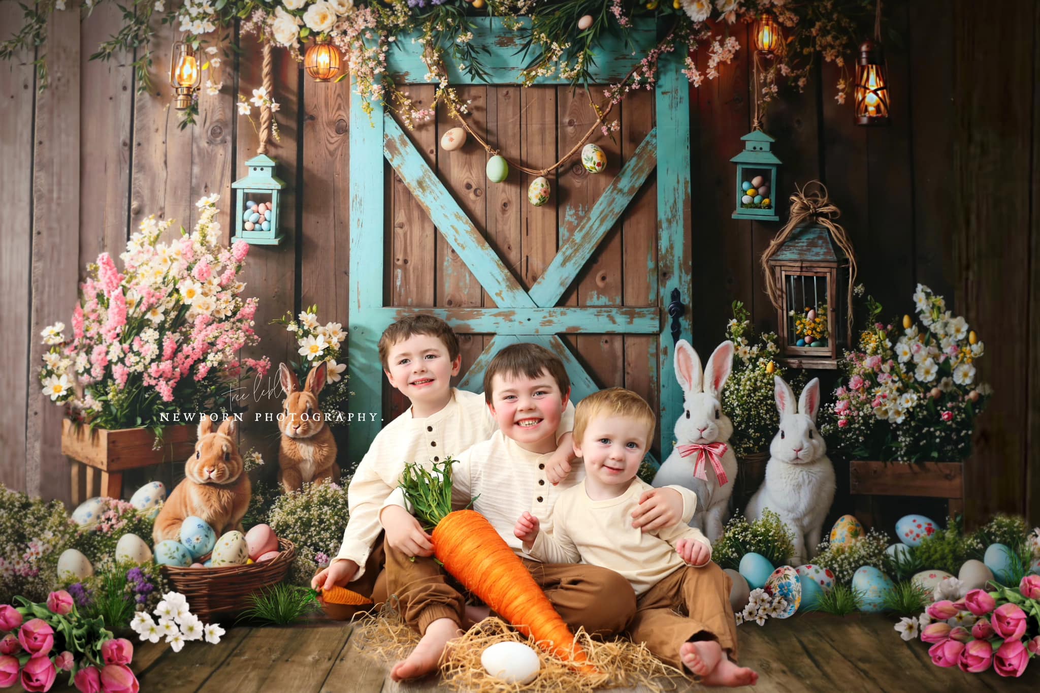 On Sale Kate Easter Bunny Barn Door Floral Backdrop Designed by Emetselch -UK