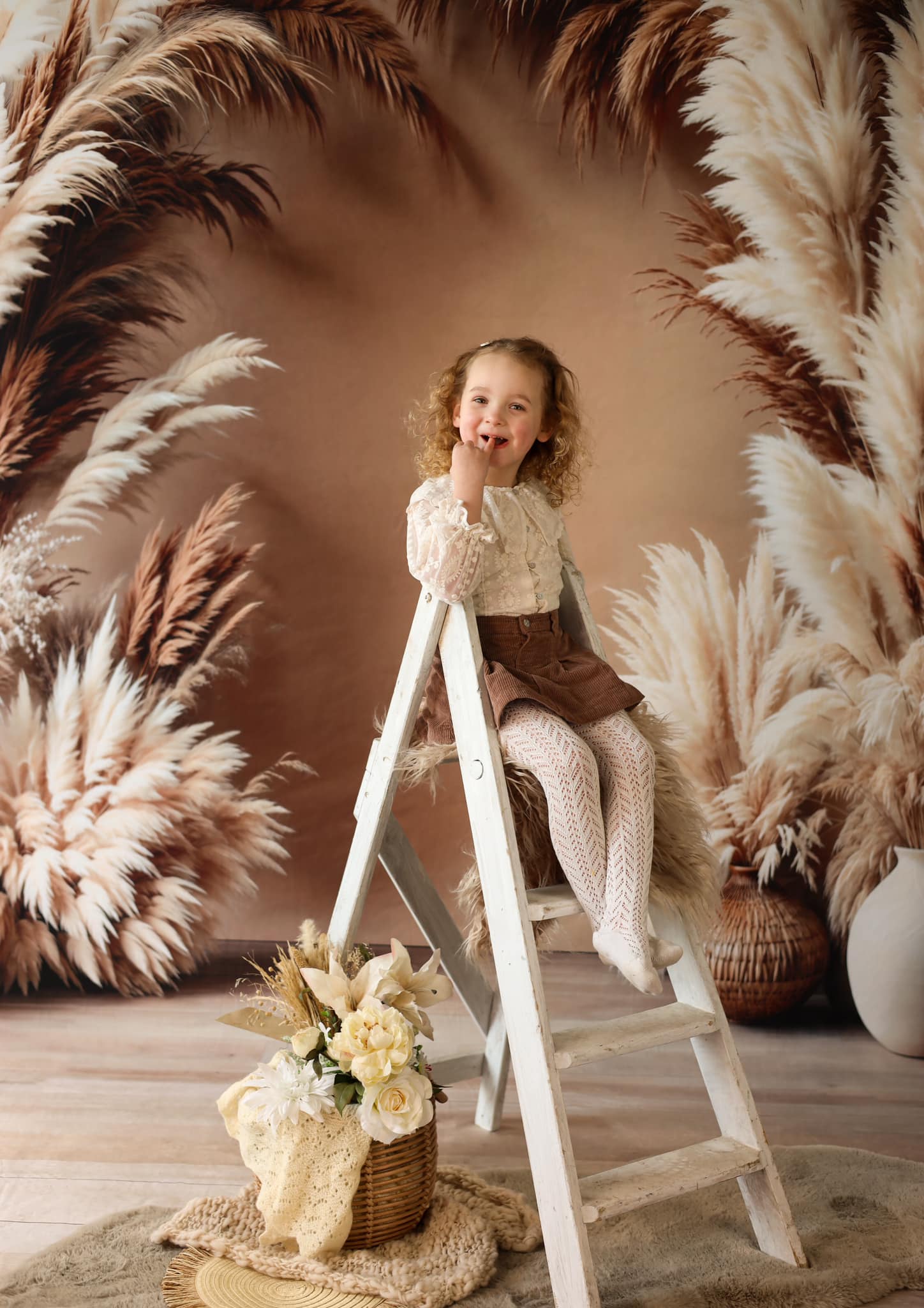 Kate Sweep Boho Floral Arch Beige Backdrop Designed by Emetselch