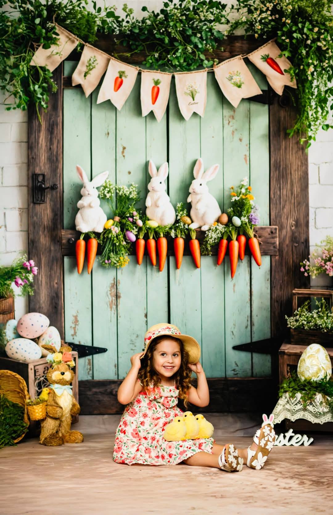 Kate Easter Bunny Carrots Door Wood Backdrop Designed by Emetselch