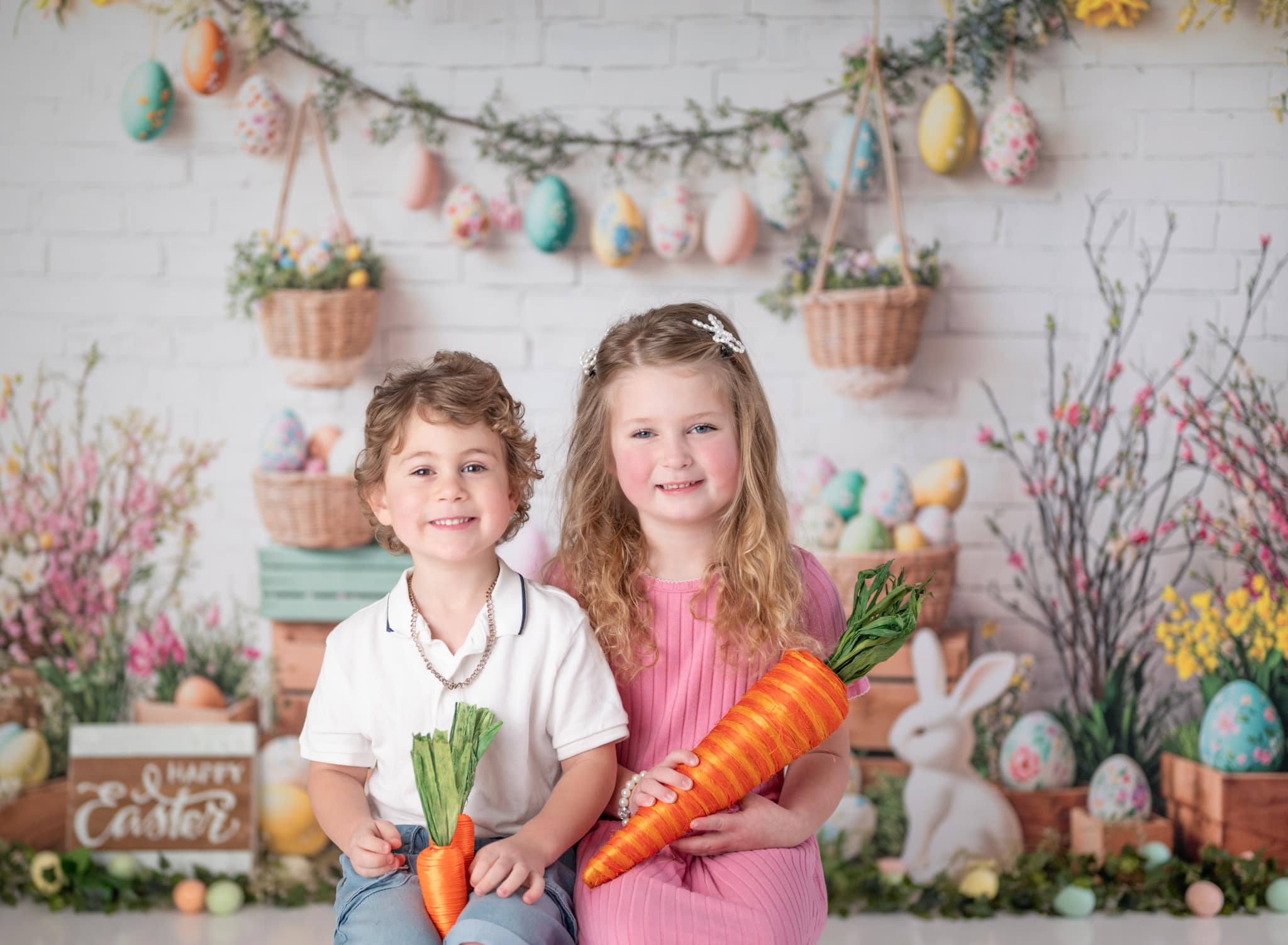 Kate Easter Bunny Floral Egg Rustic Backdrop Designed by Emetselch -UK