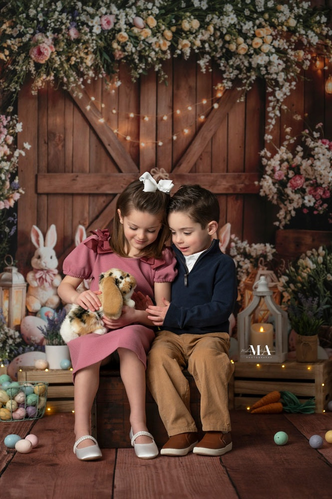 Kate Easter Bunny Floral Eggs Wood Backdrop Designed by Emetselch