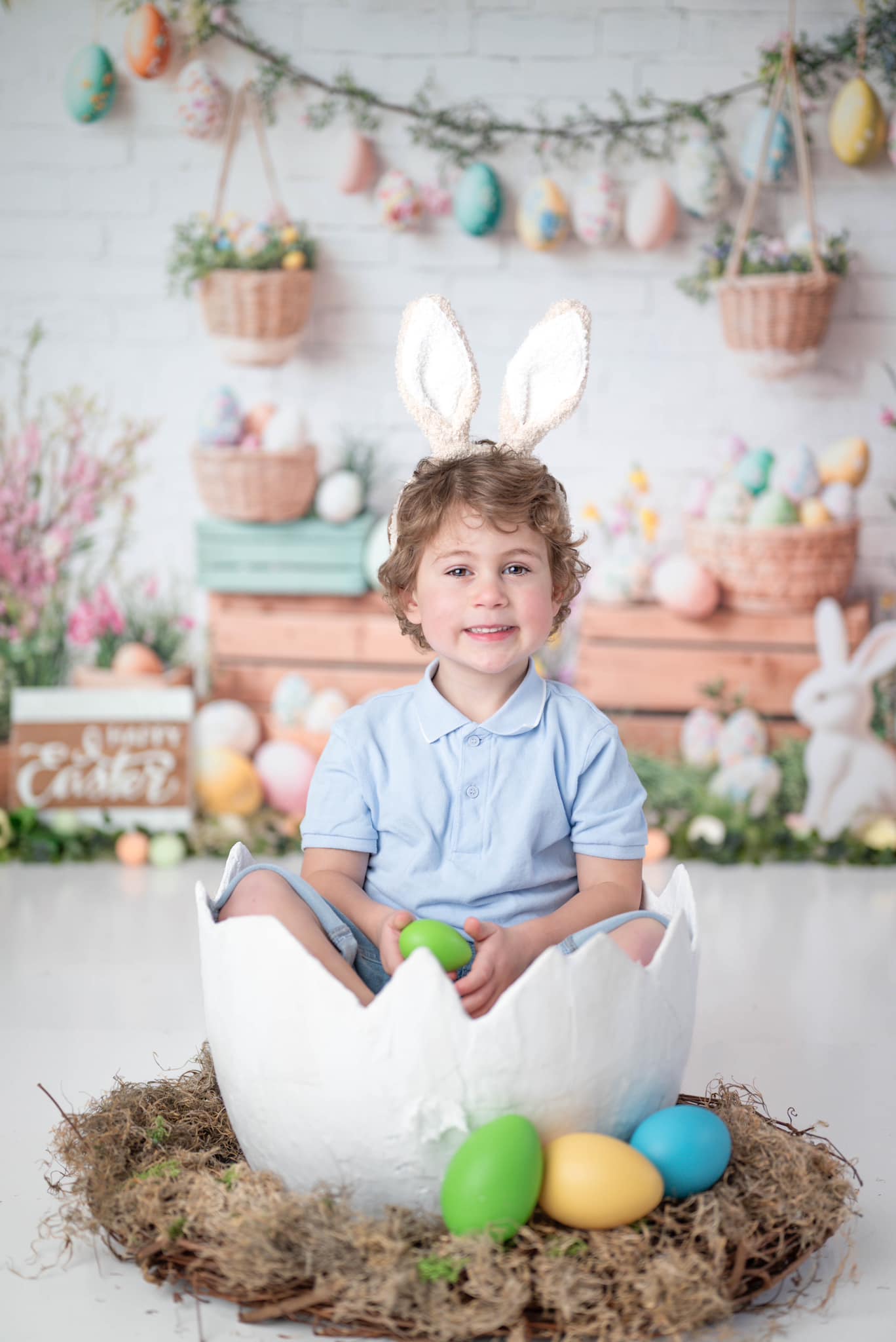 Kate Easter Bunny Floral Egg Rustic Backdrop Designed by Emetselch -UK