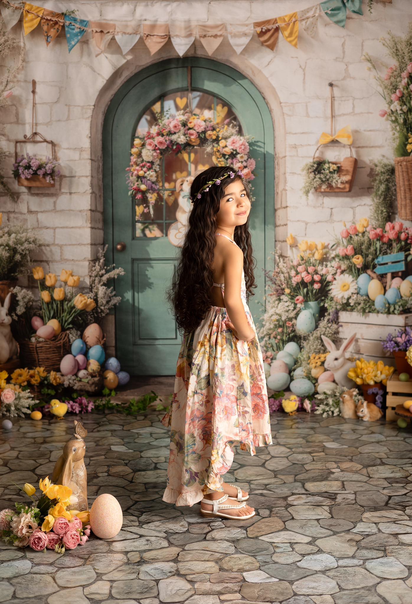 Kate Easter Bunny Floral Door Backdrop Designed by Emetselch -UK