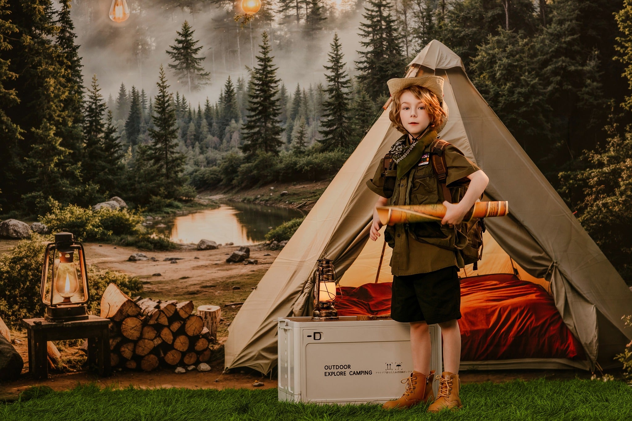 Kate Camping Forest Tent Lights Backdrop Designed by Emetselch -UK