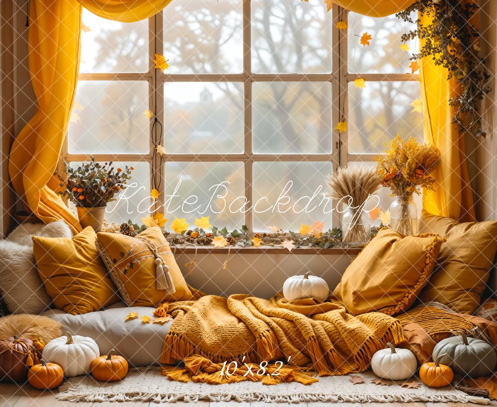 Kate Autumn Boho Pumpkin Curtain Window Backdrop Designed by Emetselch -UK