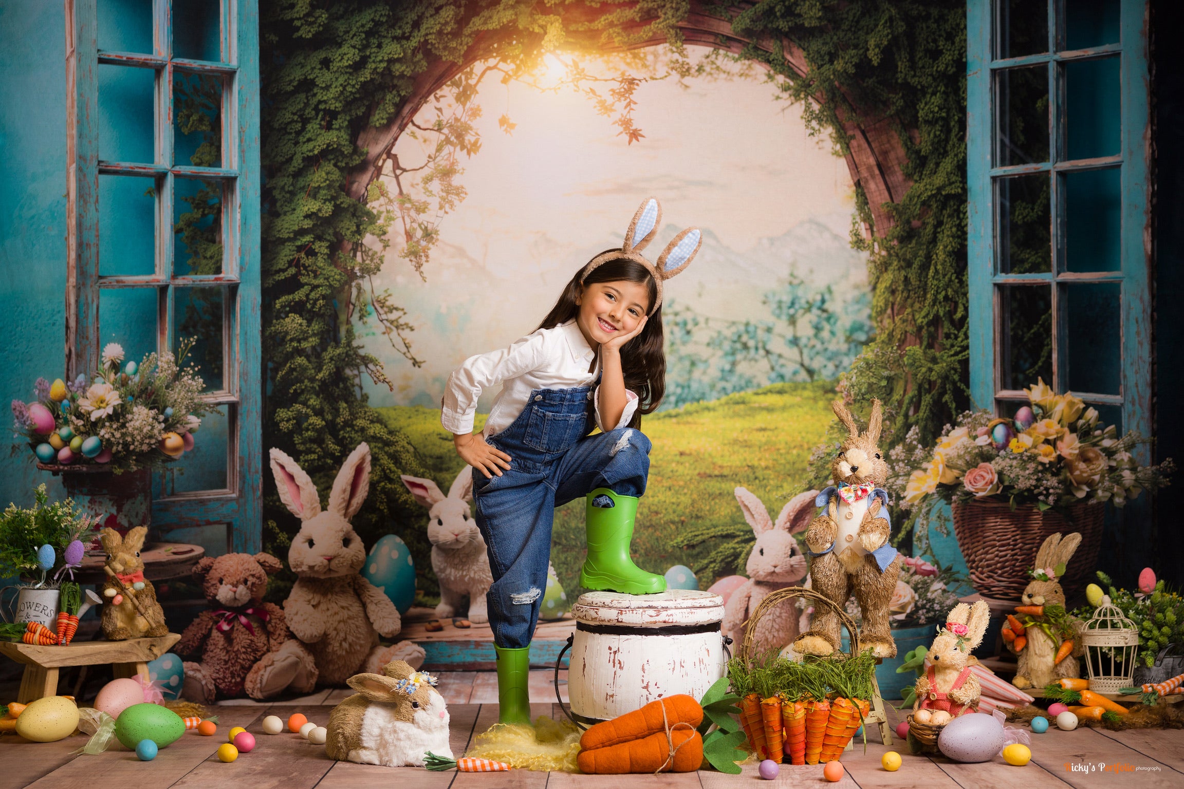 Kate Spring Easter Bunny Window Backdrop for Photography -UK