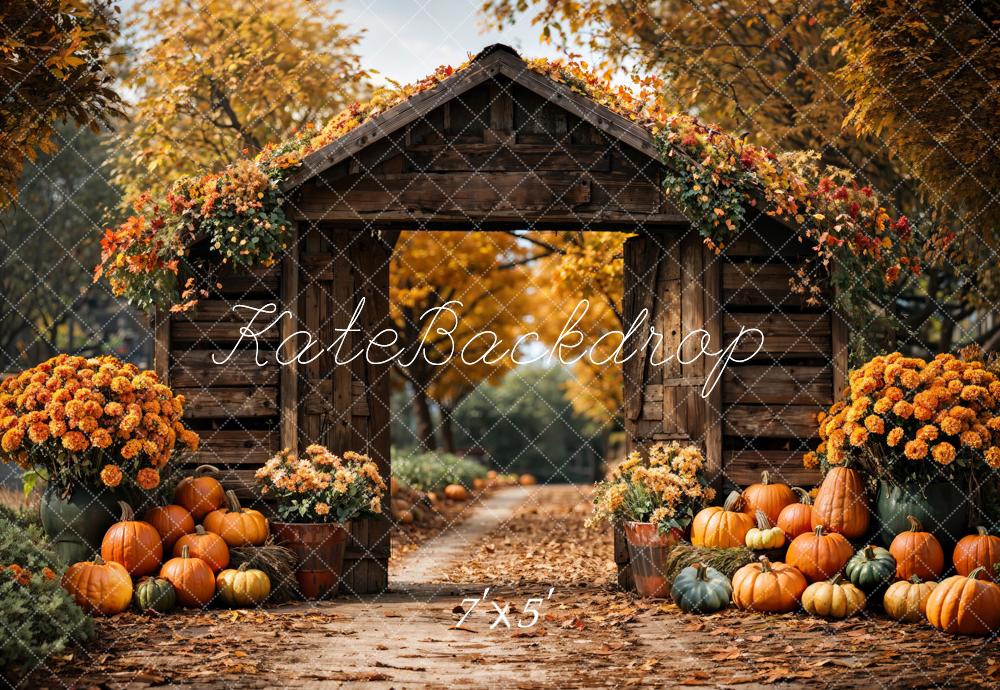 Kate Autumn Forest Pumpkin Brown Barn Door Backdrop Designed by Emetselch -UK