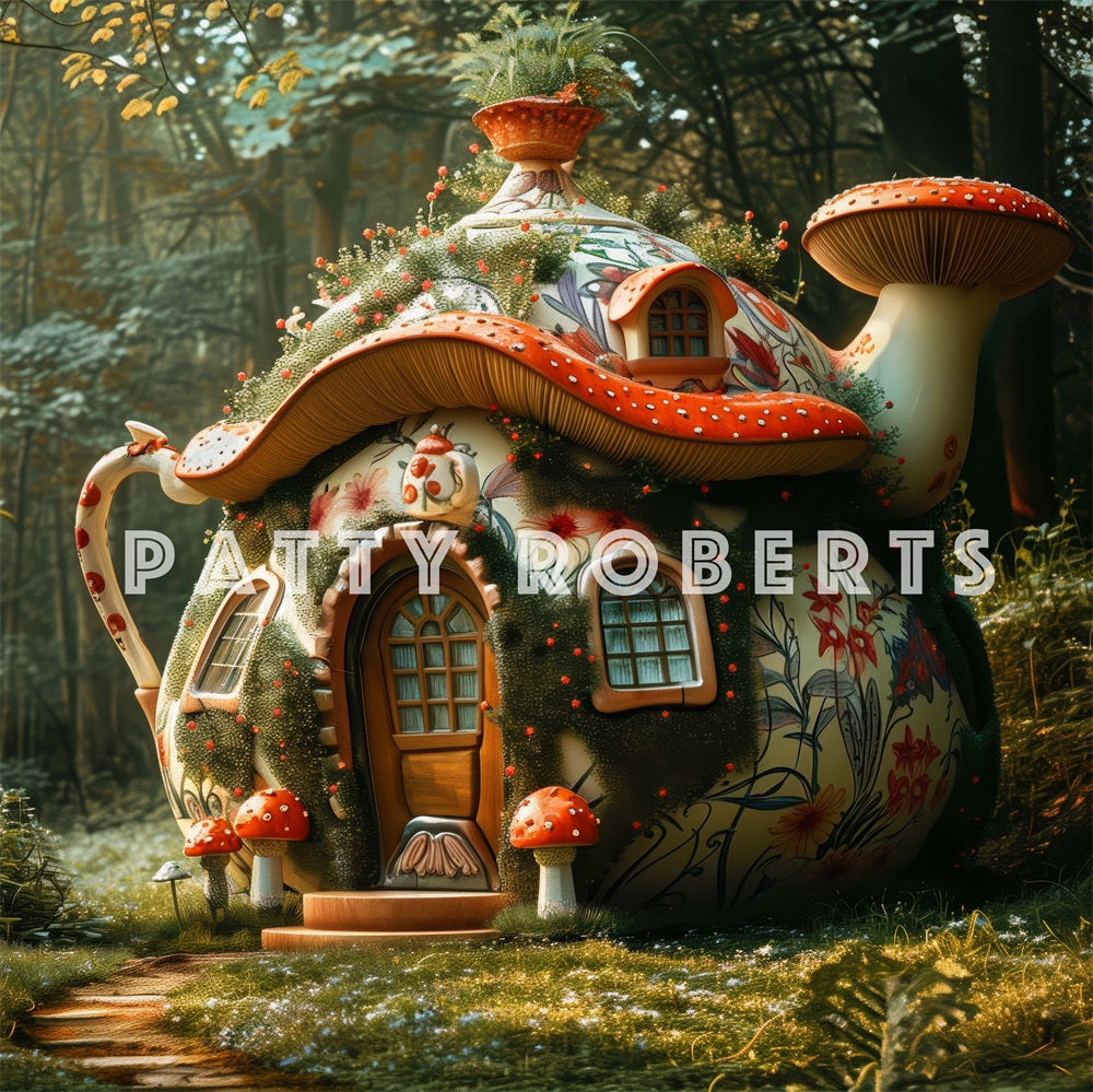 Kate Magical Forest Dreamy Mushroom Teapot Hut Backdrop Designed by Patty Robert -UK