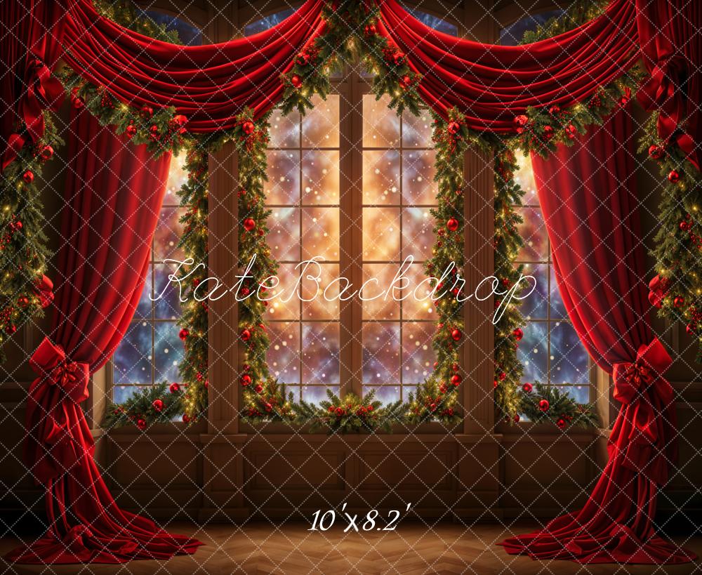 Kate Christmas Dreamy Red Curtain Window Backdrop Designed by Emetselch -UK