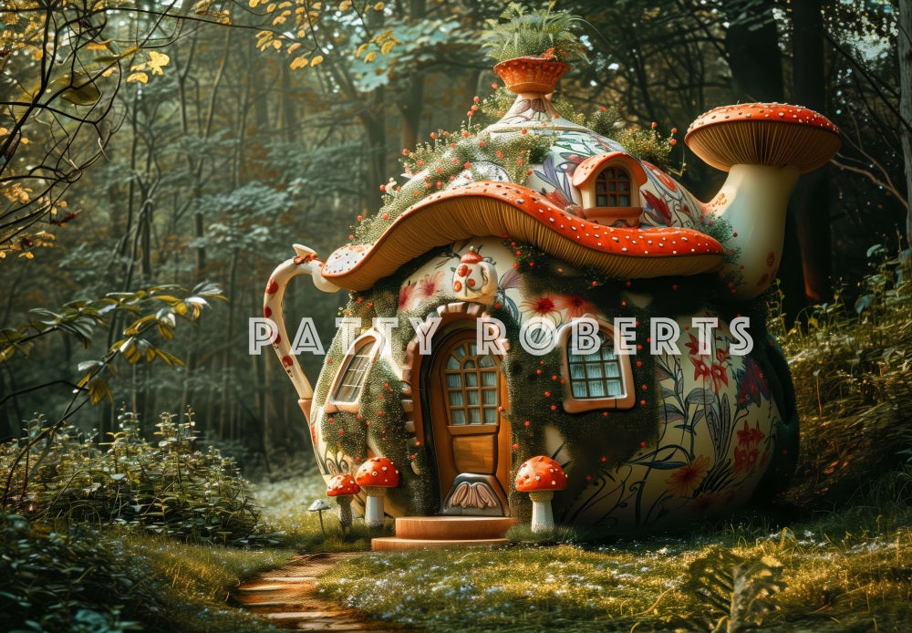 Kate Magical Forest Dreamy Mushroom Teapot Hut Backdrop Designed by Patty Robert -UK