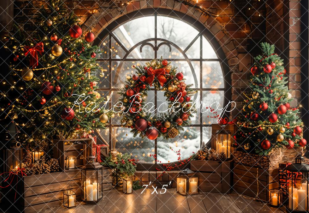 Kate Winter Christmas Circular Window Brick Wall Backdrop Designed by Emetselch -UK