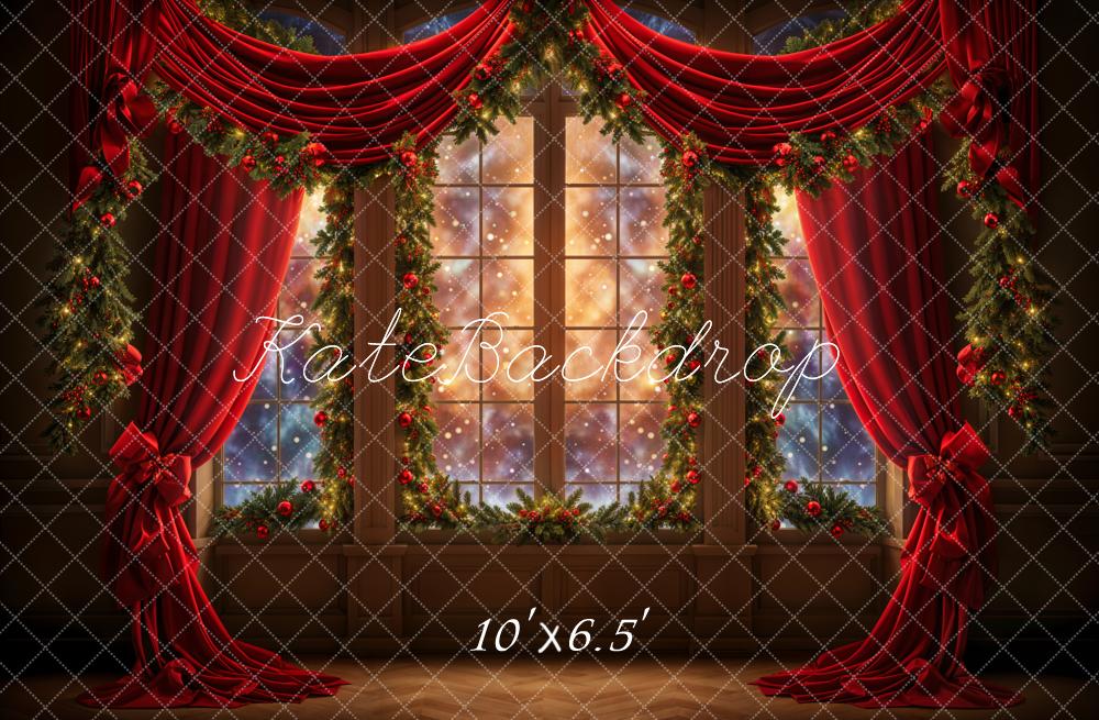 Kate Christmas Dreamy Red Curtain Window Backdrop Designed by Emetselch -UK