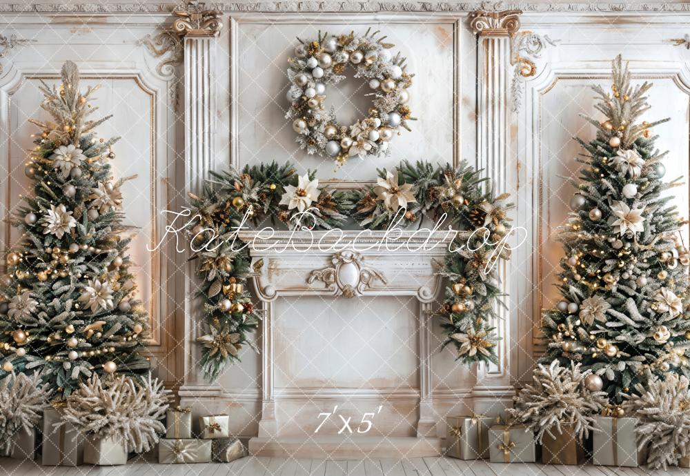 Kate Christmas White Marble Retro Fireplace Backdrop Designed by Emetselch -UK