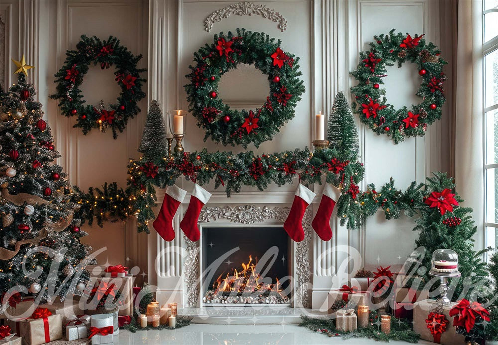 Kate Christmas Wreath White Fireplace Backdrop Designed by Mini MakeBelieve -UK