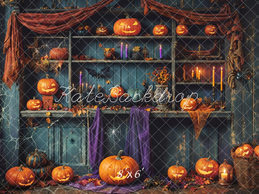 Kate Halloween Green Shabby Wooden Pumpkin Backdrop Designed by Emetselch -UK