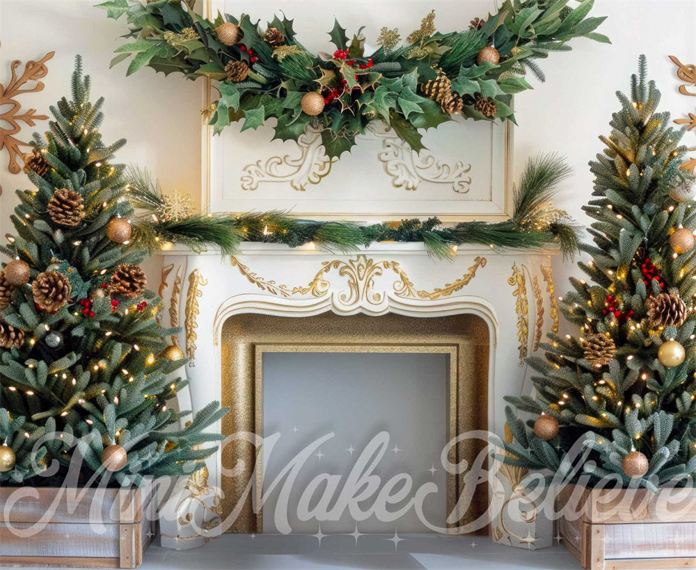 Kate Christmas Tree Golden White Fireplace Backdrop Designed by Mini MakeBelieve -UK